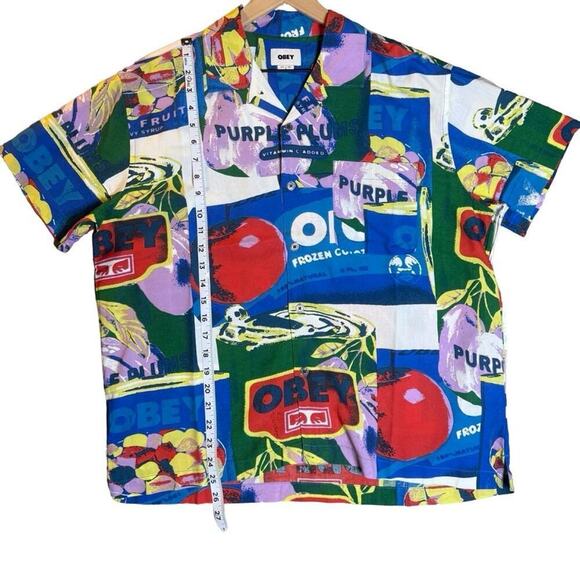 OBEY Fruit Cans Shirt S NWT Graphic Print Camp Collar Festival Streetwear - Picture 8 of 12